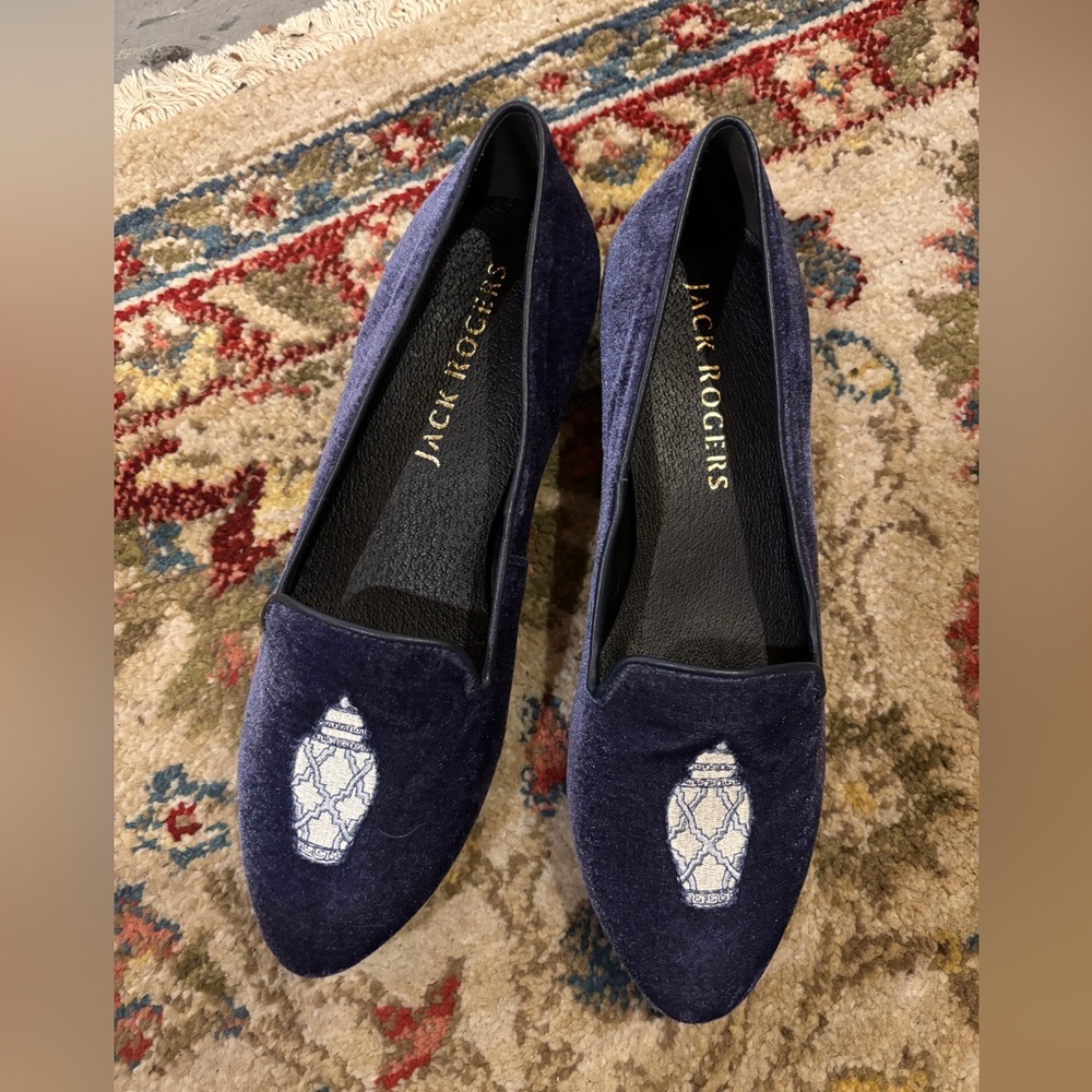 Jack Rogers Blue Velvet Vase Embroidered Loafer